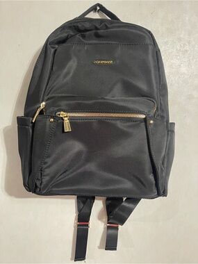 Joan & David Black Nylon Backpack with Gold Hardware Accents